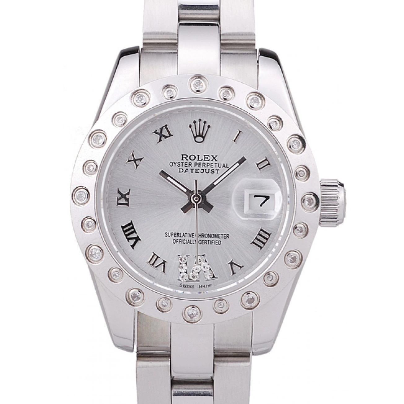 AAA Replica Watches Polished Silver 7474 Dial Silver Bezel Datejust Rolex Diamonds 0615
